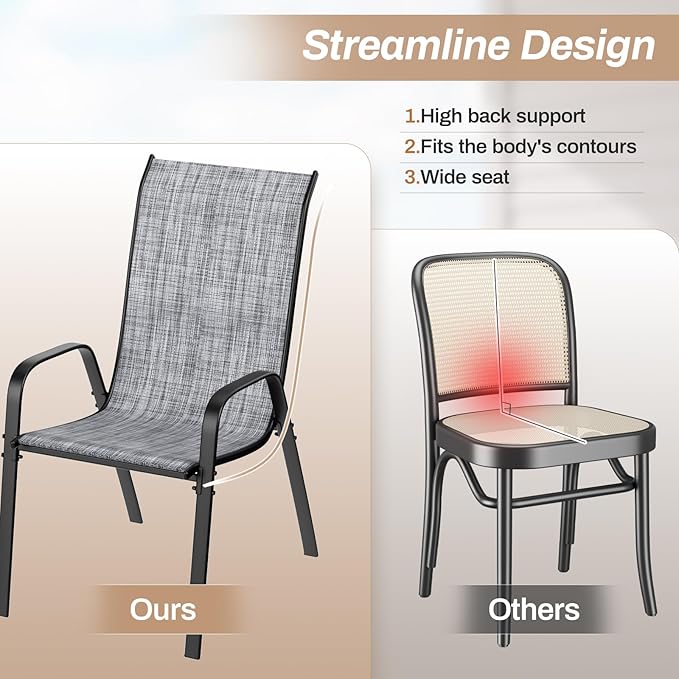 TLSUNNY Patio Chairs, Stackable Textilene Outdoor Dining Furniture for All Weather, with 17.7″ Wide Seat & Metal Frame, for Garden, Backyard, Deck, Restaurant, Poolside (4, Grey, 26.4″) - Image 9