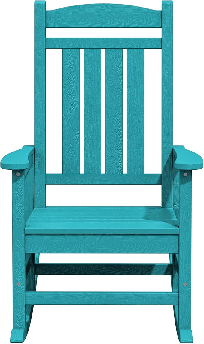 KINGYES Outdoor Rocking Chair Set of 2, High Density Polyethylene Patio Rocking Chairs with 330lbs Support for Adults, Aruba Blue - Image 9