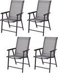 Giantex Set of 4 Folding Patio Chairs, Outdoor Portable Dining Chairs for Garden Camping Poolside Beach Deck Lawn, 4-Pack Sling Armchairs, Metal Frame, Grey by Giantex