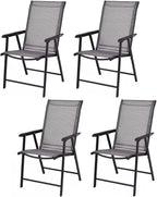Giantex Set of 4 Folding Patio Chairs, Outdoor Portable Dining Chairs for Garden Camping Poolside Beach Deck Lawn, 4-Pack Sling Armchairs, Metal Frame, Grey by Giantex
