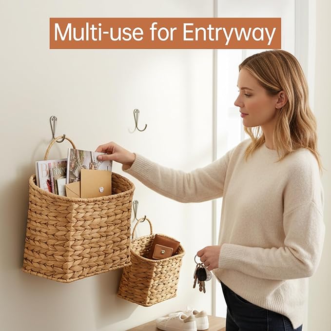Wicker Hanging Basket, Woven Hanging Wall Basket - Image 2