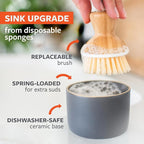 Full Circle Bubble Up Bamboo Dish Brush & Ceramic Soap Dispenser – Family Safe - Image 3