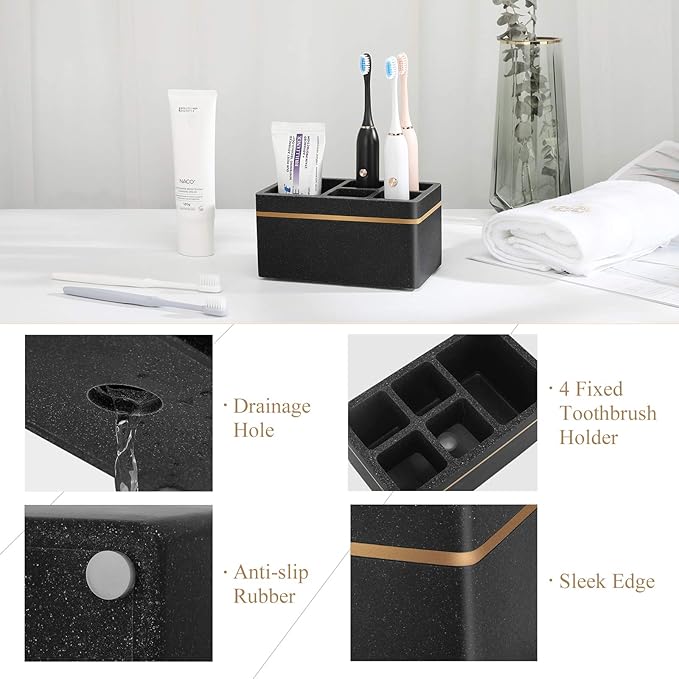 Shinowa Resin Toothbrush Holder, 5 Slots Hygienic Electric Toothbrush Holder - Image 3