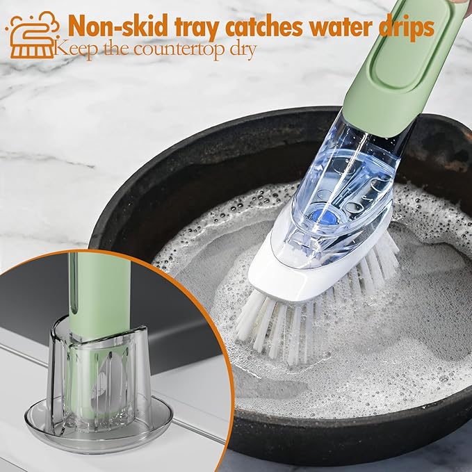 Dish Brush with Soap Dispenser Storage Set with 2 PCS Brush Refills & Holder - Image 2