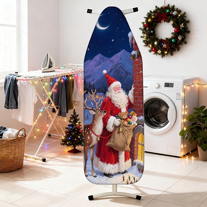 Nuxovilar Ironing Board Cover Santa and Deer Pattern Polyester 15x54 Inches - Image 2