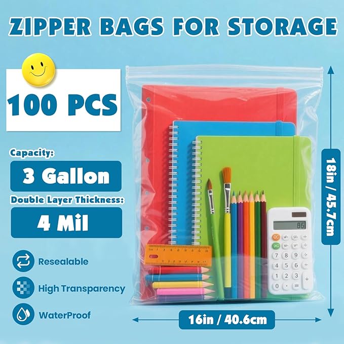100 Pack Large 3 Gallon Storage Bags - Image 2