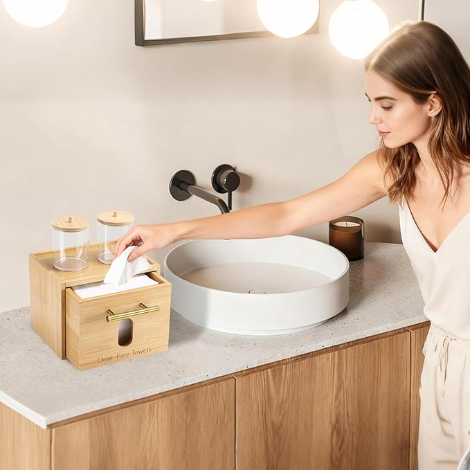 Disposable Face Towel Holder Bamboo Storage Box - Image 8