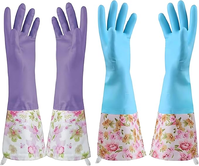 KINGFINGER Dishwashing Cleaning Gloves, 2 Pairs Reusable Rubber Gloves PVC by KINGFINGER