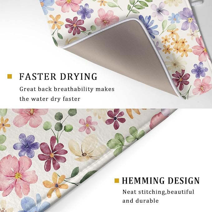 Spring Floral Dish Drying Mat for Kitchen Counter 18x24 Easter Green Pink - Image 3