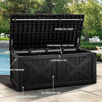 YITAHOME 150 Gallon Large Deck Box with X-Shaped Front, Resin Outdoor Storage Boxes, Waterproof Cushion Storage Bench for Patio, Pool Supplies, Garden Tools - Lockable, Black - Image 4
