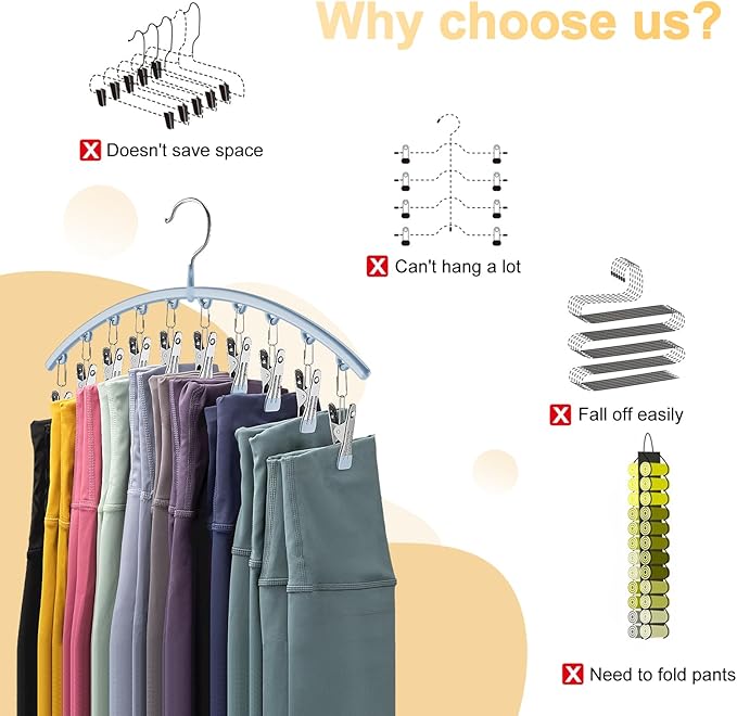 Legging Organizer for Closet, Metal Yoga Pants Hanger w/Rubber Coated 4 Pack - Image 3