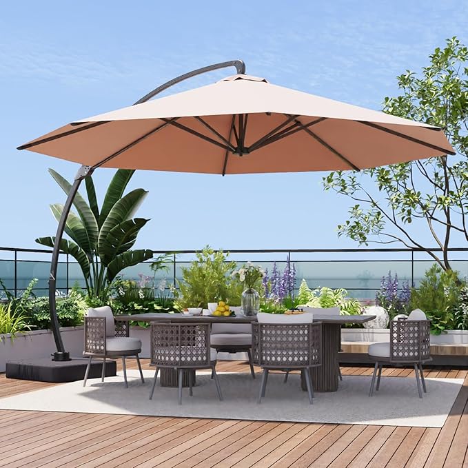 Aoxun 11 FT Cantilever Umbrella with Base Included, Patio Large Aluminum Offset Umbrella Windproof with 360°Rotation, Heavy Duty Frame for Outdoor, Pool, Deck and Garden by Aoxun