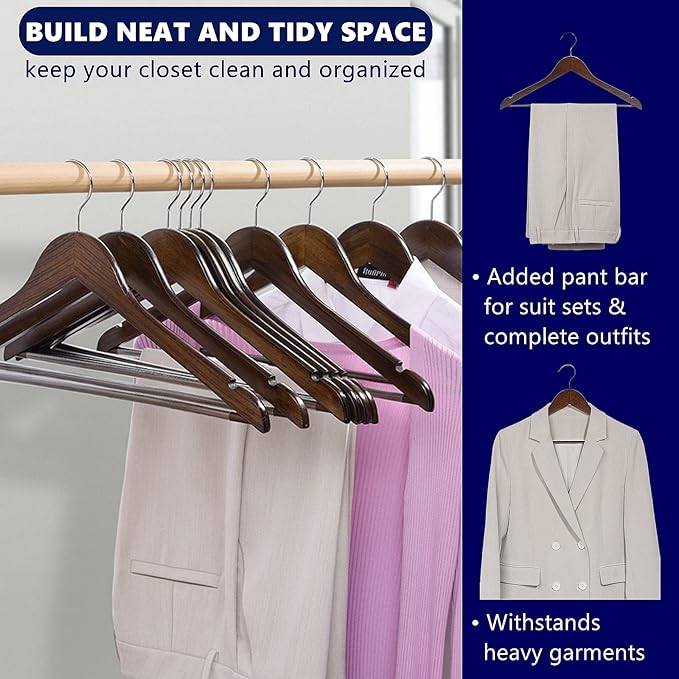 Amber Home 20 Pack Vintage Wooden Coat Hangers, Walunt Wood Suit Hangers - Image 5