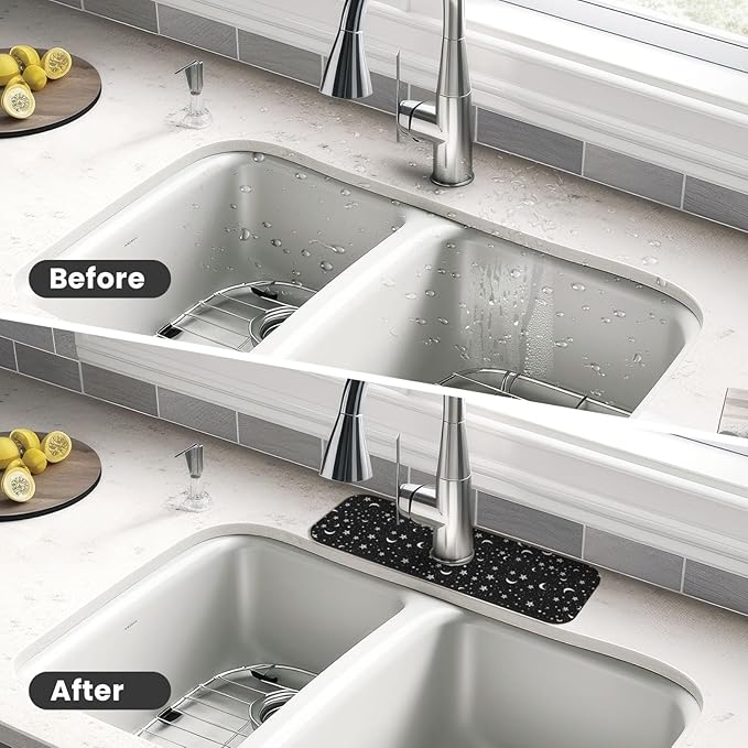 Black And White Moon Star Kitchen Sink Splash Guard Faucet Mat Super Absorbent - Image 4