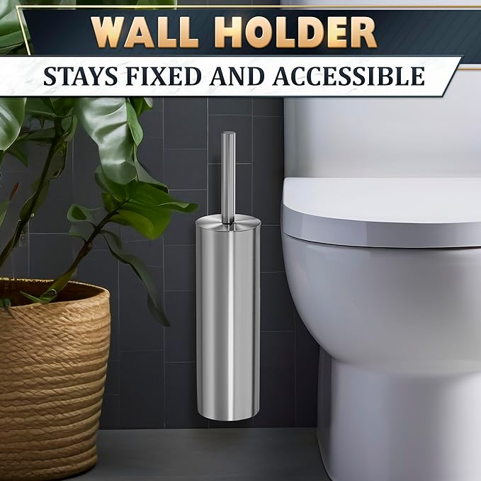 Silver Modern Toilet Brush and Holder Set - Image 9