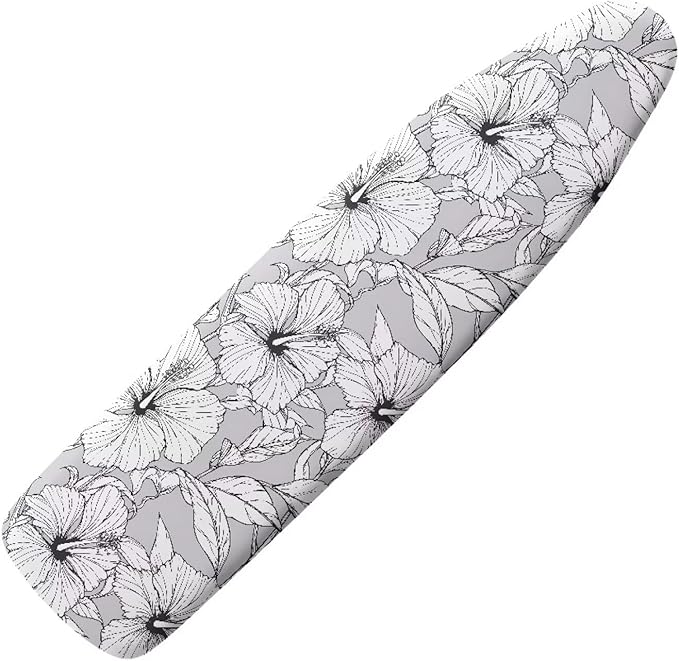 Black White Hibiscus Flower Ironing Board Cover-15x 54 Sketch Tropical Flowers by Daulesho