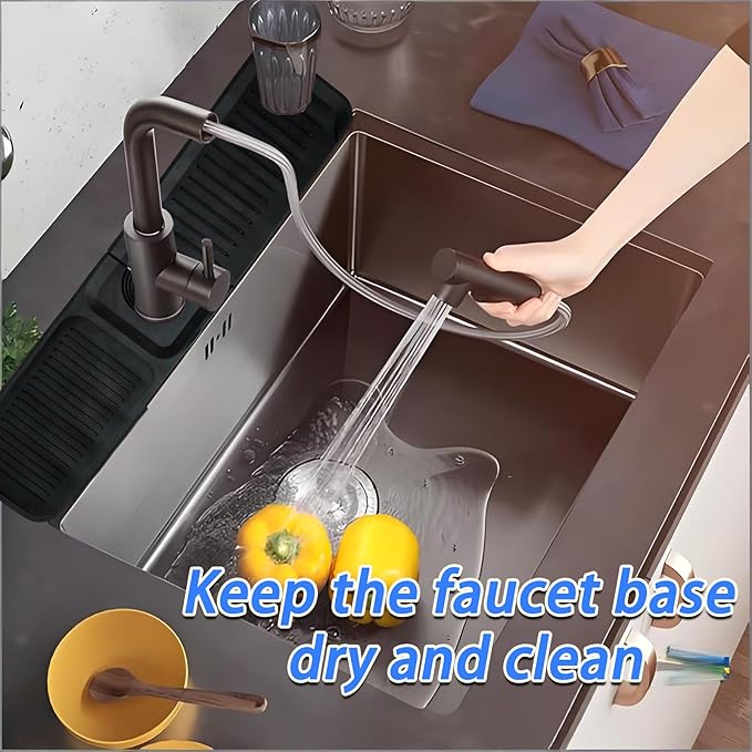 24 Inch Black Durable Faucet Mat, Silicone Kitchen Sink Splash Guard Behind - Image 5