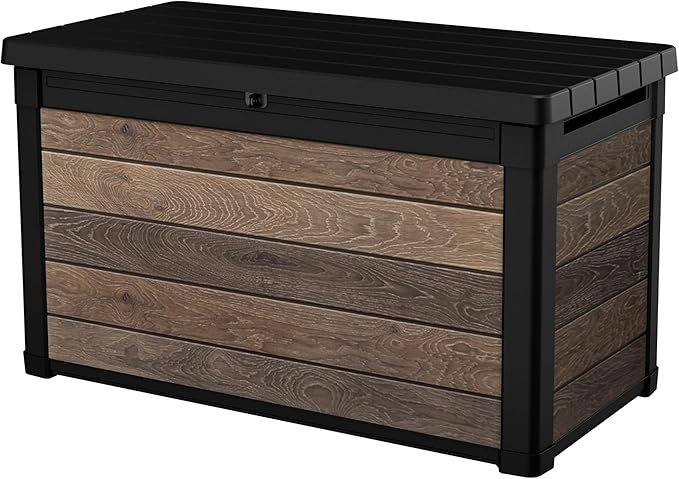 Keter Walnut 100 Gallon Resin Deck Box-Organization and Storage for Patio Furniture Outdoor Cushions, Throw Pillows, Garden Tools and Pool Toys by Keter