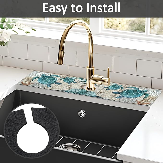 24" X 5.5" Kitchen Sink Splash Guard Faucet Mat Sea Turtles Super Absorbent - Image 5