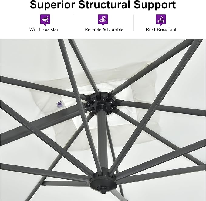 PURPLE LEAF 8 Feet Square Cantilever Umbrella Patio Umbrella with Base Outdoor Umbrella Aluminum Offset with 360-degree Rotation for Garden Deck Pool Patio White - Image 3