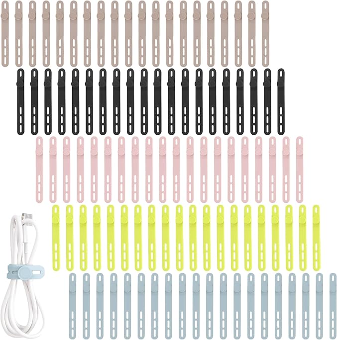 Oligei 100 Pcs Silicone Cable Ties, Cable Ties Reusable, High Elasticity Cord by Oligei