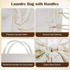 Canvas Laundry Bags with Handles & Rectangular Base, Washable Canvas Drawstring - Image 5