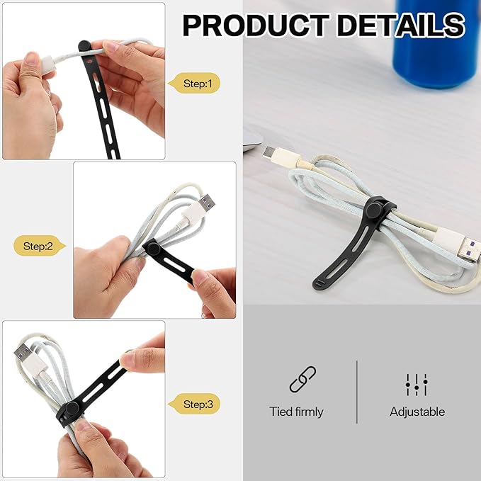 42 Pcs Silicone Cable Ties Reusable Cord Organizer Adjustable Data Cable Wraps - Image 5