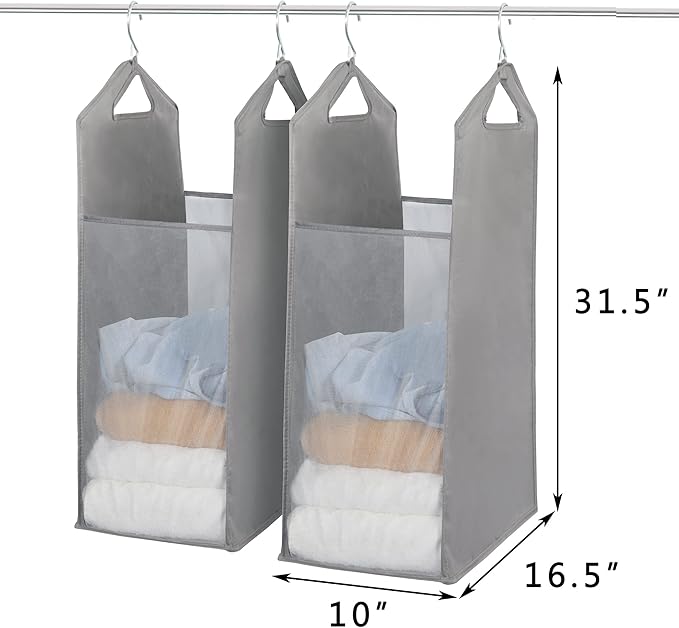 STORAGE MANIAC 2-Pack Hanging Laundry Hamper, Front See-Through Mesh Bag - Image 4