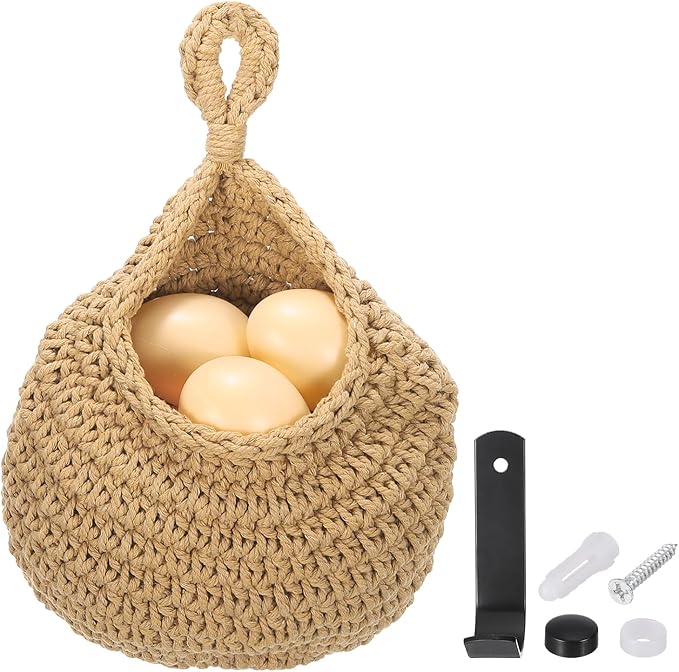 uxcell Hanging Fruit Baskets for Kitchen, Hand-Woven Wall Hanging Storage Jute by uxcell