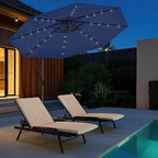Tangkula 10ft Solar LED Patio Umbrella with Base, Offset Cantilever Outdoor Umbrella with 32 LED Lights, Infinite Tilt, 360 Degree Rotation, Crank Handle for Pool Deck Garden Backyard (Navy) - Image 2