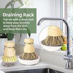 Bamboo Dish Brush Set with Holder - Image 3