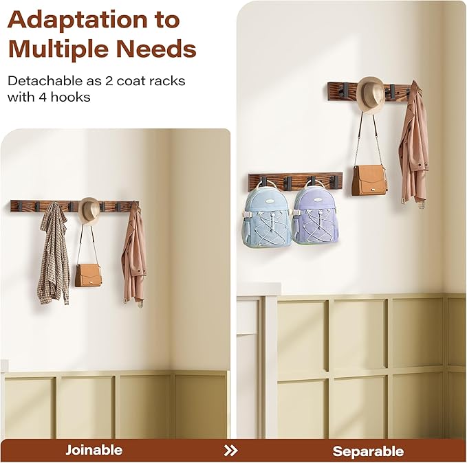 Coat Rack Wall Mount, 2 Pack Rustic Coat Hanger - Image 4