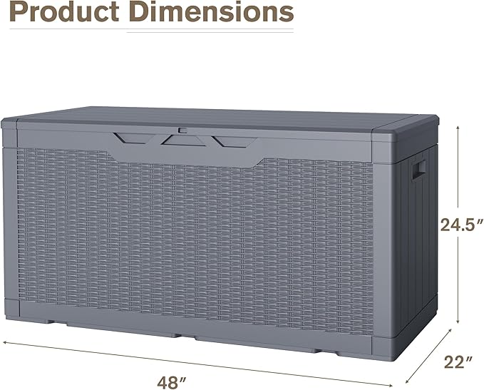 JUMMICO 100 Gallon Resin Deck Box, Waterproof Outdoor Storage Box with Lockable Lid for Garden Tools, Patio Cushions (Gray) - Image 5