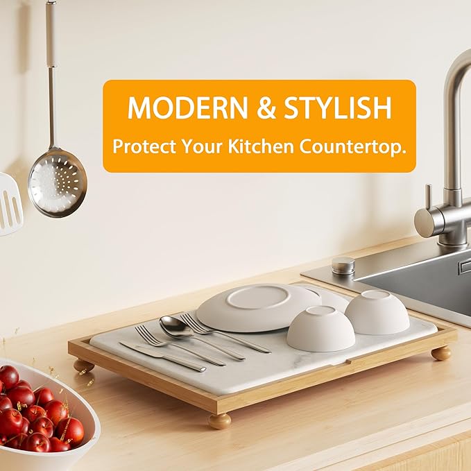 Golener Stone Drying Mat for Kitchen Counter, Dish Drying Pad - Image 2
