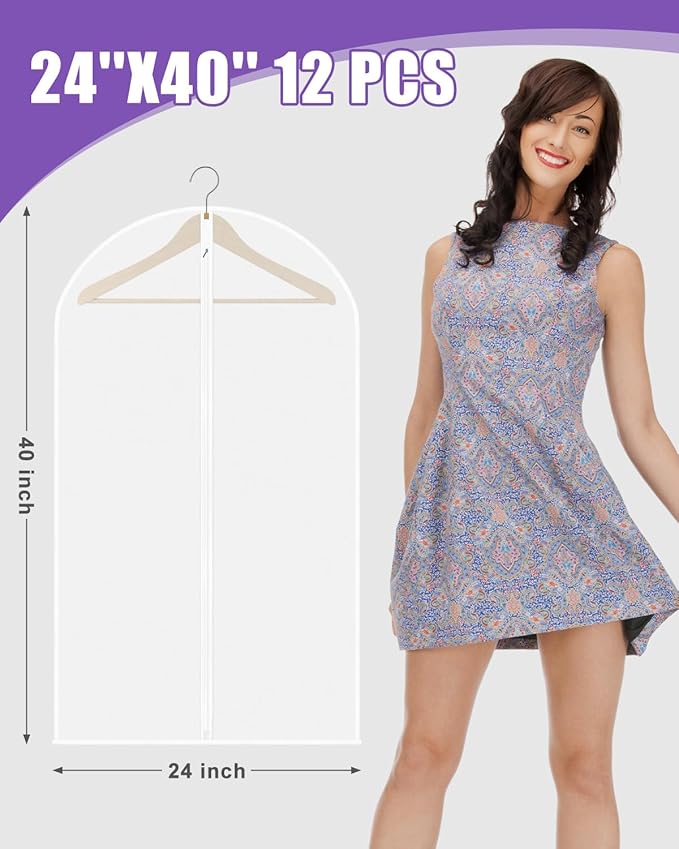 Clear Garment Bags for Hanging Clothes 12 Packs Suit Bags for Closet Storage - Image 2