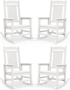 SERWALL Outdoor Rocking Chairs Set of 4, Oversized HDPE Porch Rockers for Adults, All-Weather Composite Patio Rocking Chairs, White by SERWALL