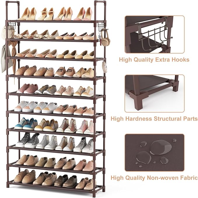 VTRIN 10 Tiers Shoe Rack Tall Large Capacity 50 Pairs Wide Shoe Organizer - Image 4