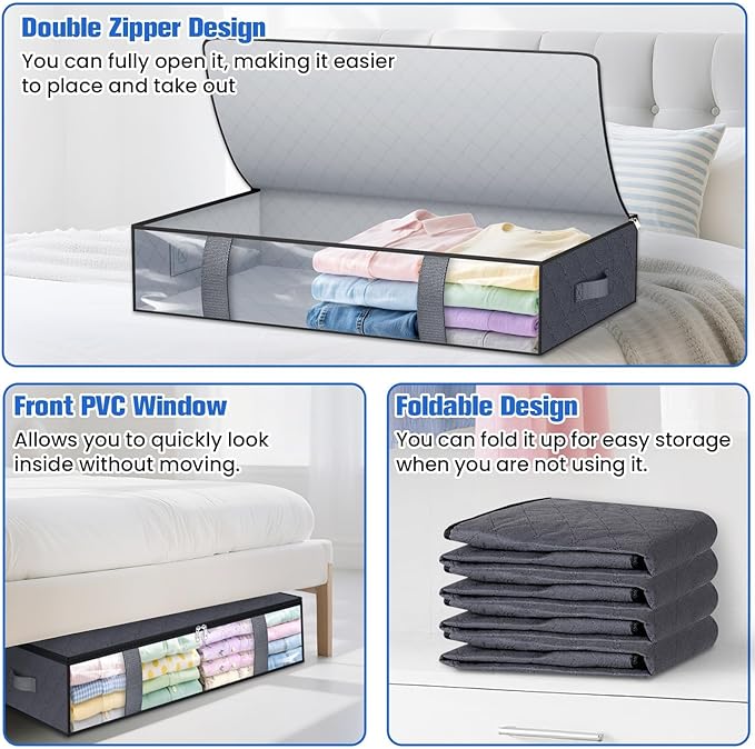 Under Bed Storage Containers, 2 Pack Blanket Storage Bags, Collapsible Storage - Image 4
