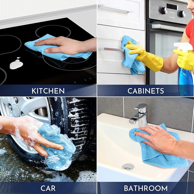 GLIMGLINT Blue Microfiber Cleaning Cloth, 12PK Reusable Cleaning Rags, Highly - Image 7