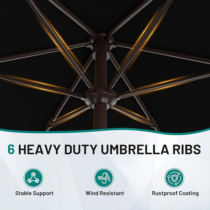 AreShark 7.5FT Patio Umbrella Table Market Umbrella with 6 Sturdy Ribs, Button Tilt/Crank, Heavy-Duty Outdoor Umbrellas for Pool, Deck, Garden and Backyard, Black - Image 6