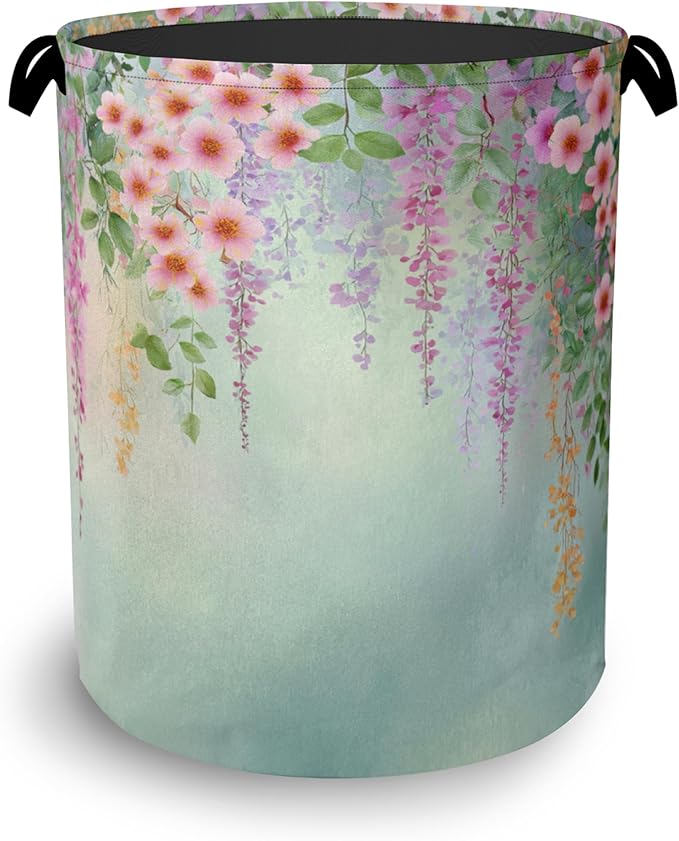 Colorful Flowers Laundry Basket, Foldable by Unknown