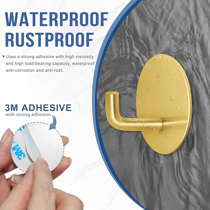 Adhesive Hooks for Bathrooms, 4 Piece Towel Hooks for Hanging Hat Robe Coat - Image 4
