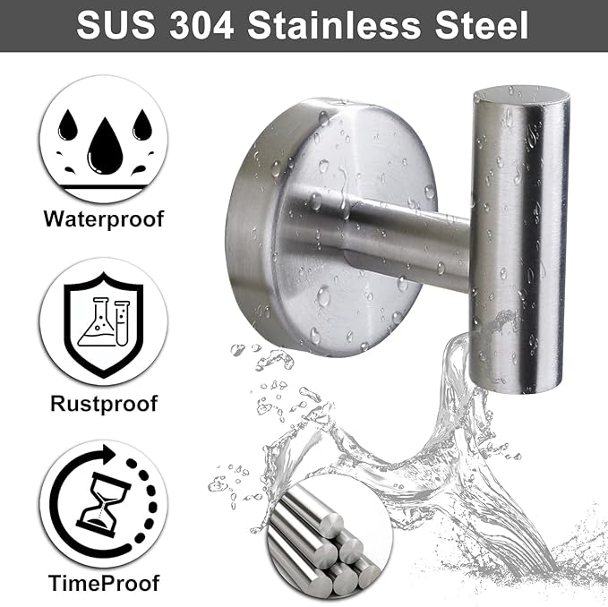 Towel Hook for Bathroom, Screw Mount Heavy Duty Wall Hooks, Stainless Steel - Image 3