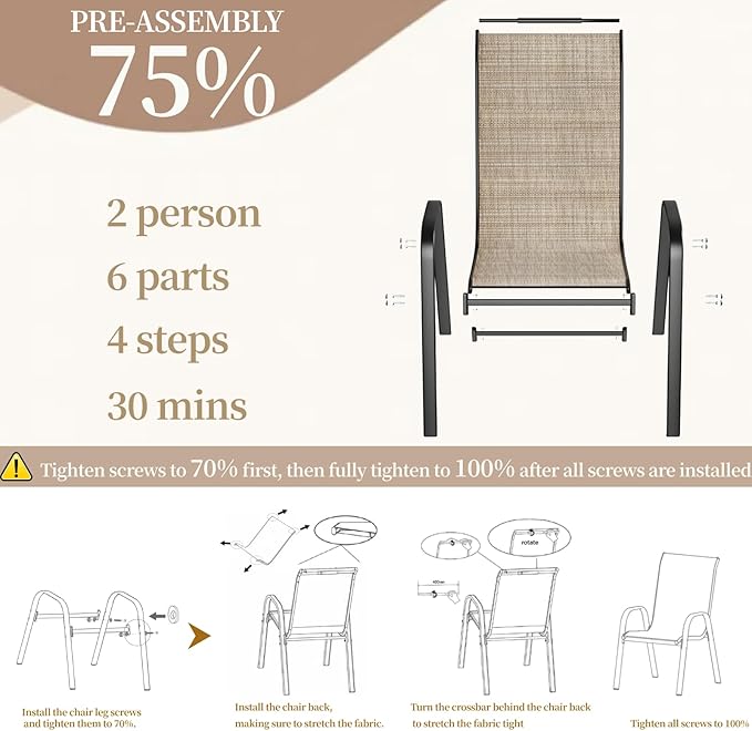 MAMIZO Patio Dining Chairs, Stackable All Weather Teslin Chair, Heavy Duty Outdoor Breathable Chairs Set, w/Armrests, Upgraded Chair FeetW/Strenthened Iron Spacers, 330 LBS (8, Brown) - Image 4