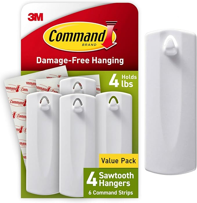 Command Sawtooth Picture Hangers, 4 Frame Hangers and 6 Command Strips by Command