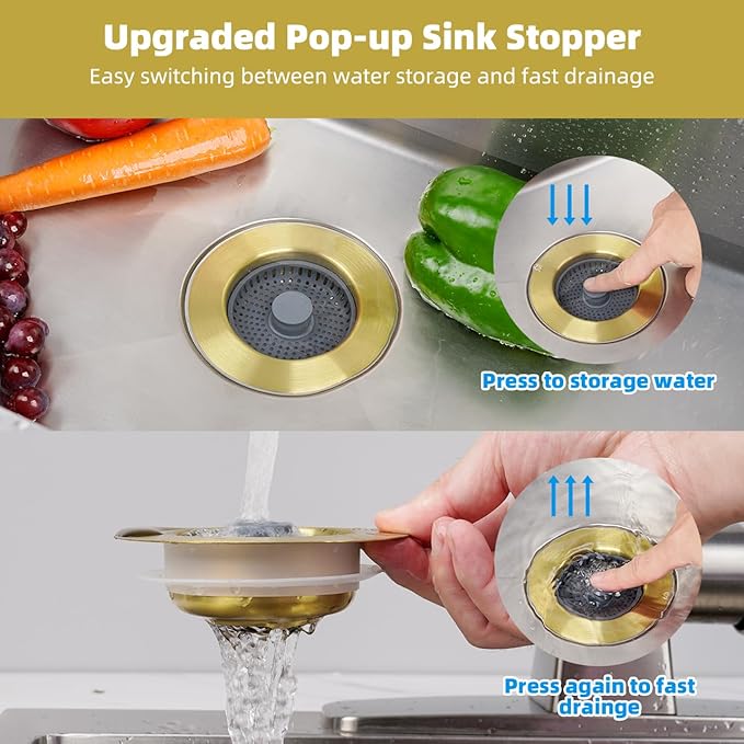 Hibbent Upgraded 3 in 1 Kitchen Sink Drain Strainer and Stopper Combo, - Image 3