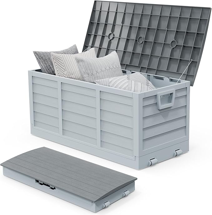 VINGLI 75 Gallon Collapsible Outdoor Storage Box, Simple-to-assemble Plastic Storage Containers with Lid, Patio Deck Box Furniture for Garden, Pool, Balcony, Yard (Grey) by VINGLI