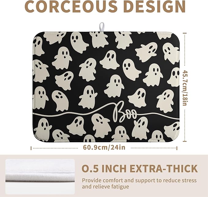 Halloween Ghosts Dish Drying Mat Black and White Large Kitchen Mats Dish Drying - Image 3