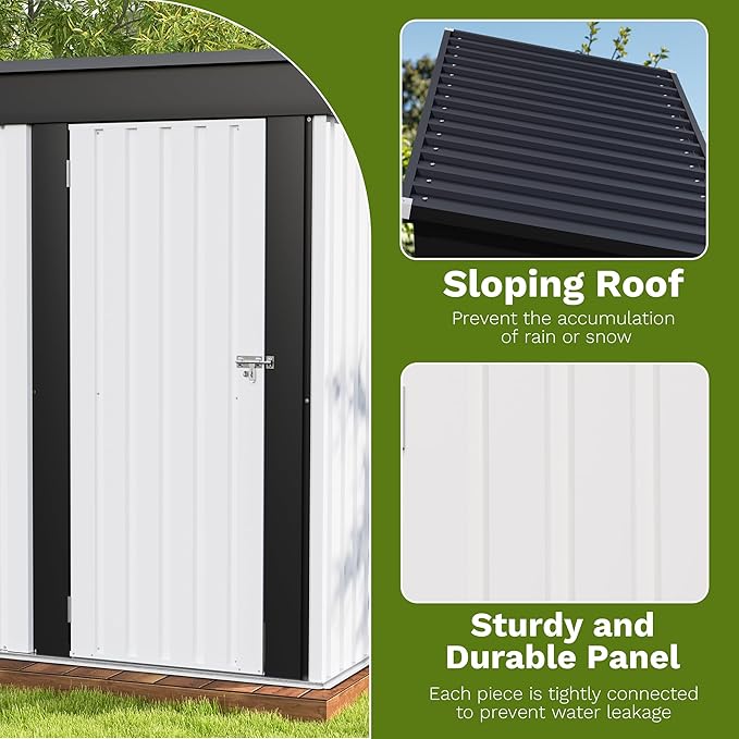Patiowell 5x3 FT Outdoor Storage Shed, Garden Tool Shed with Sloping Roof and Lockable Door, Metal Shed for Backyard Garden Patio Lawn, White - Image 4
