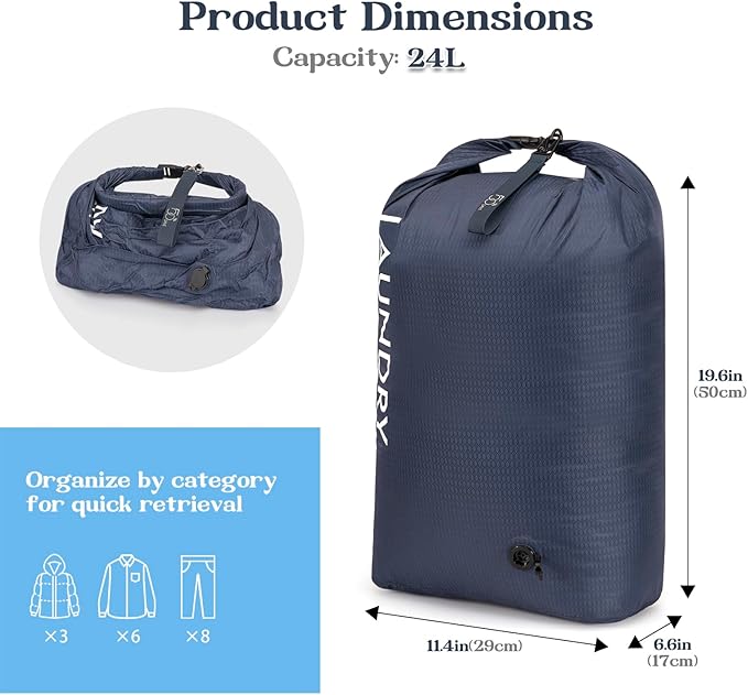 Travel Laundry Bag, Vacuum Compression Dirty Clothes Travel Bag, Waterproof - Image 3